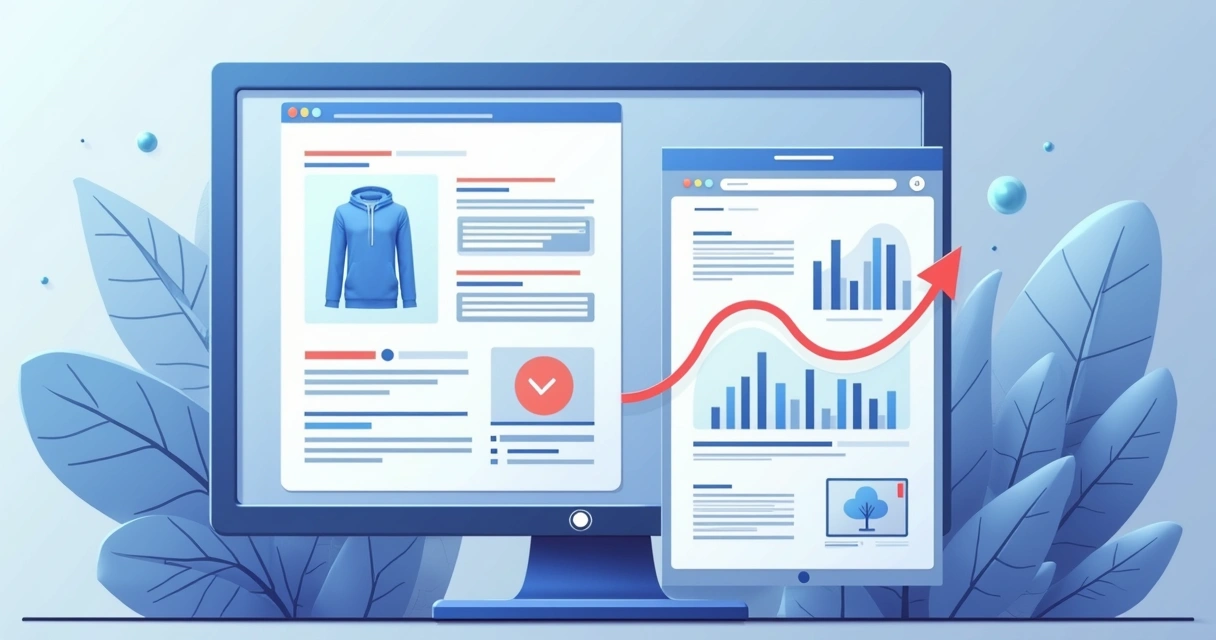 Ilustração mostrando página otimizada de ecommerce com SEO 