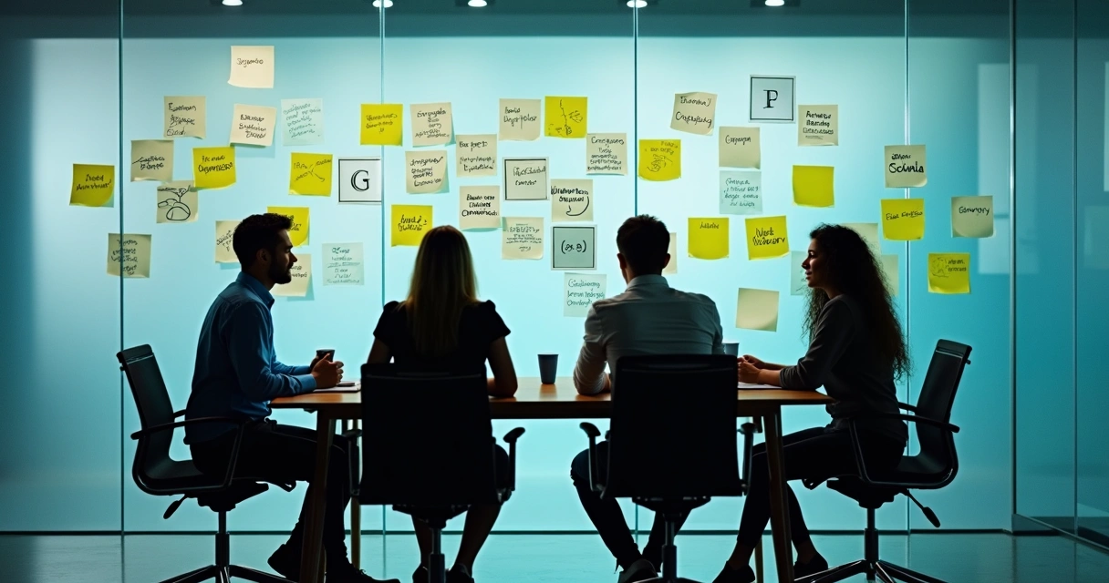 Equipe planejando estratégia de SEO em escritório moderno 