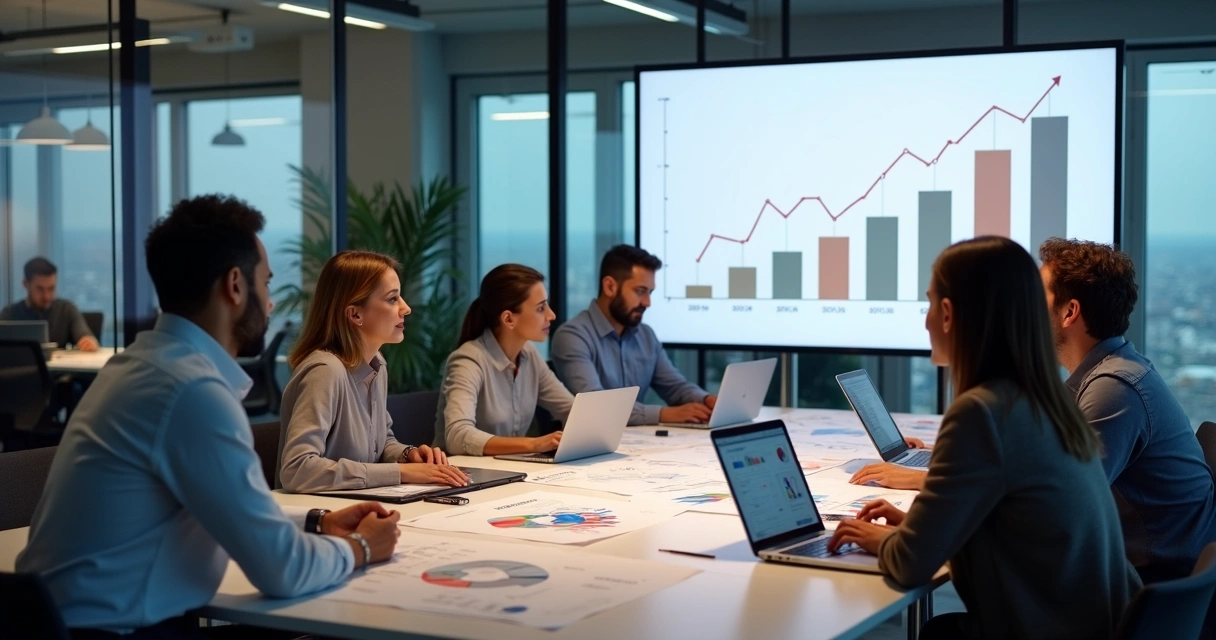 Equipe de marketing B2B analisando resultados de SEO 