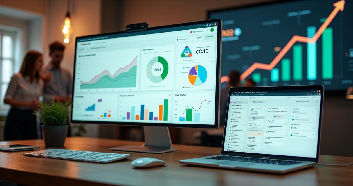Painel com gráficos de SEO e vendas integrados a mensagens no WhatsApp Web 