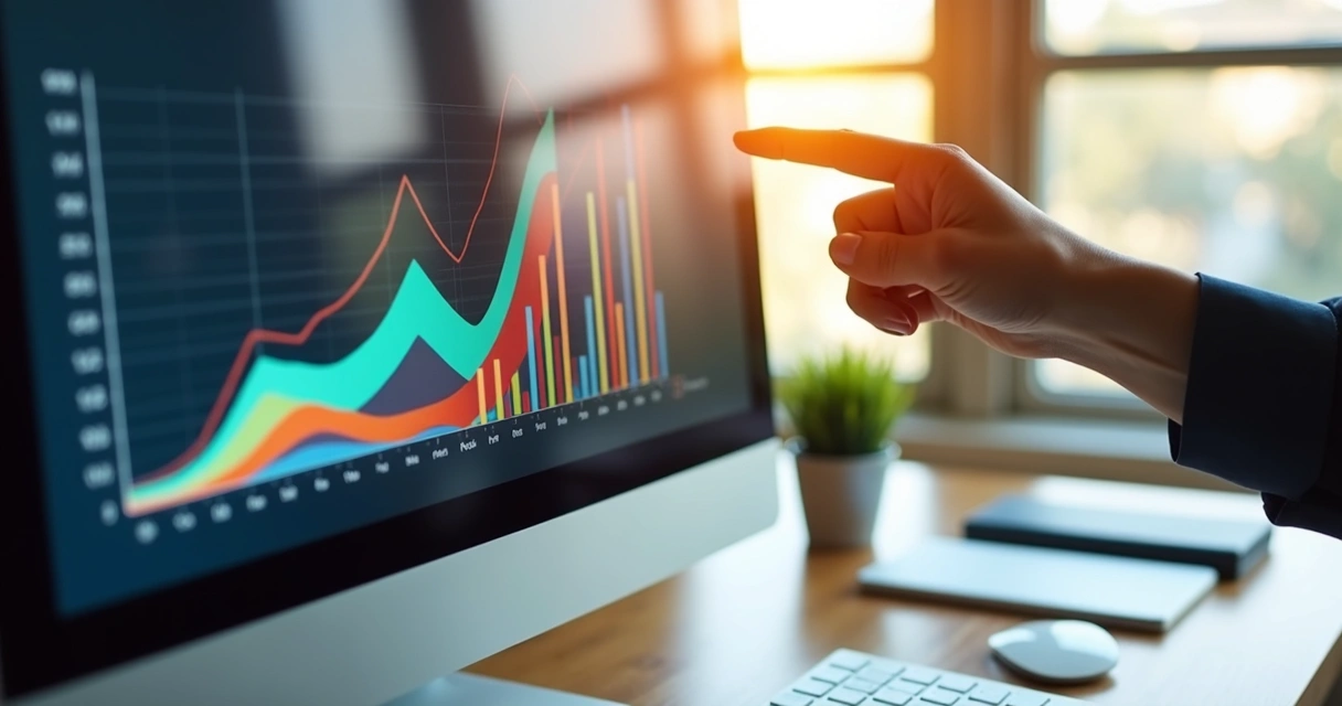Gráfico digital de dados e estratégia SEO crescendo na tela do computador 