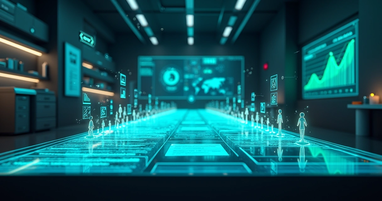 Laboratório digital com formulários e ícones de SEO se transformando em leads 