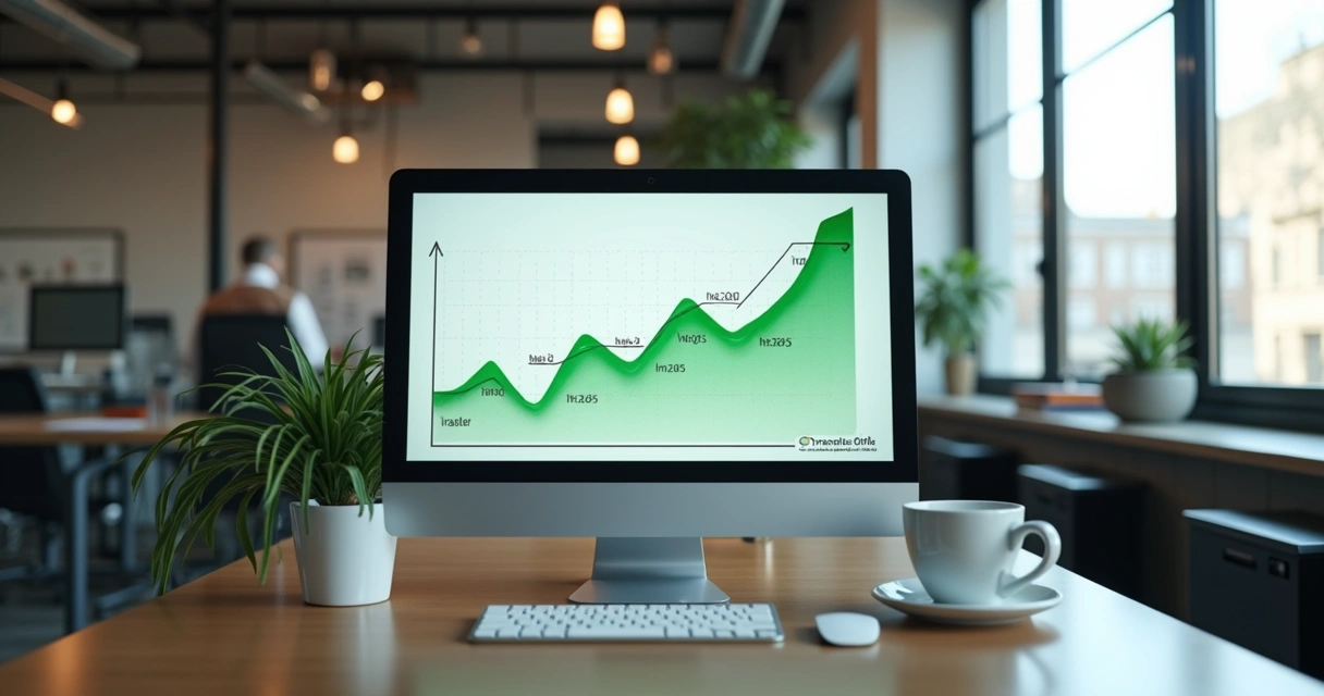 SEO local para indústria em Ubá com gráfico de crescimento em tela de computador 