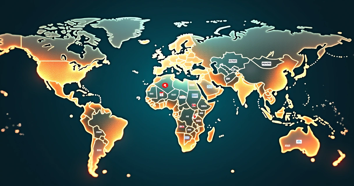 Mapa-múndi com conexões entre sites em diferentes países