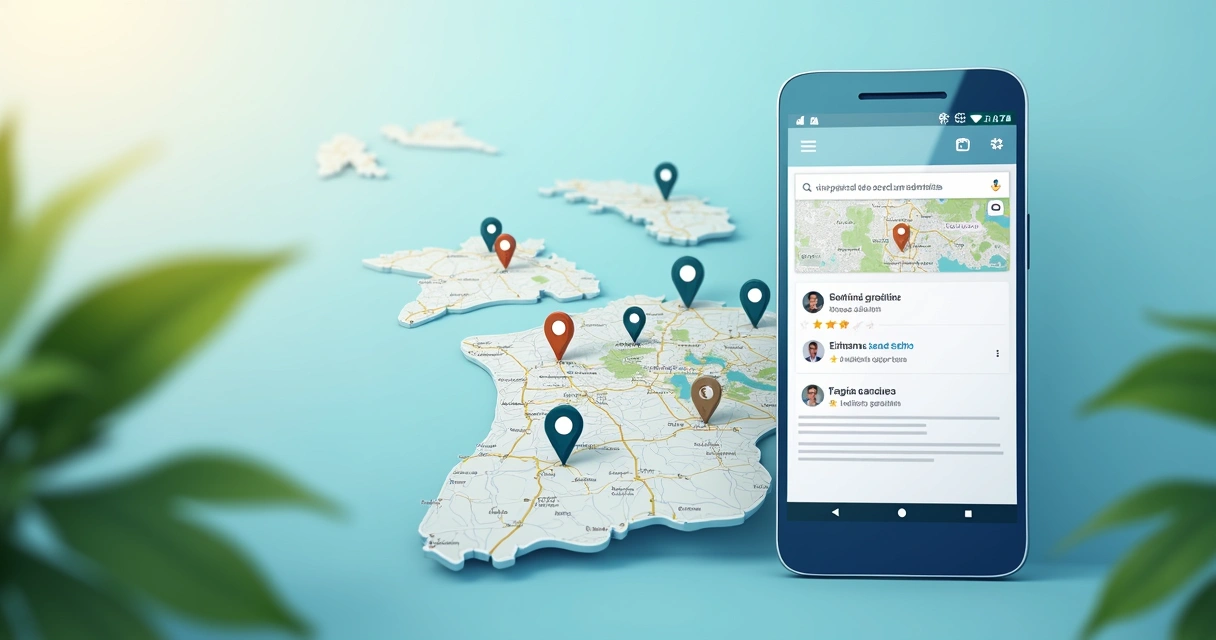 Mapa destacando clínicas odontológicas com estrelas de avaliação no Google