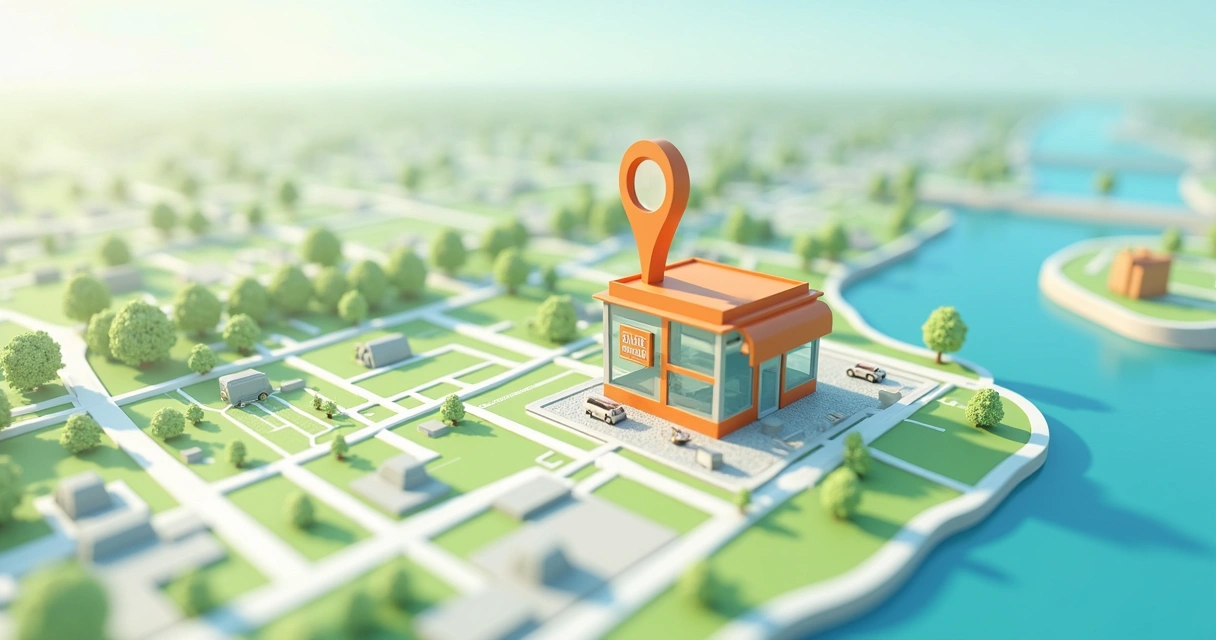 Mapa com marcação de loja virtual e área de entrega 