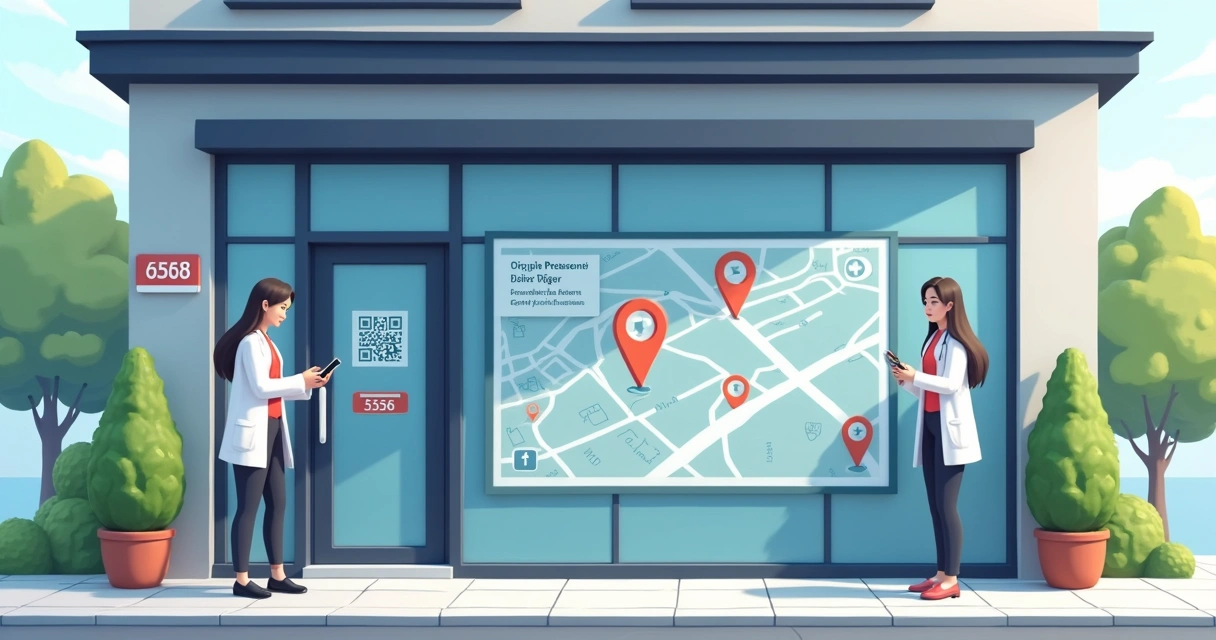 Fachada de clínica destacando presença digital local 