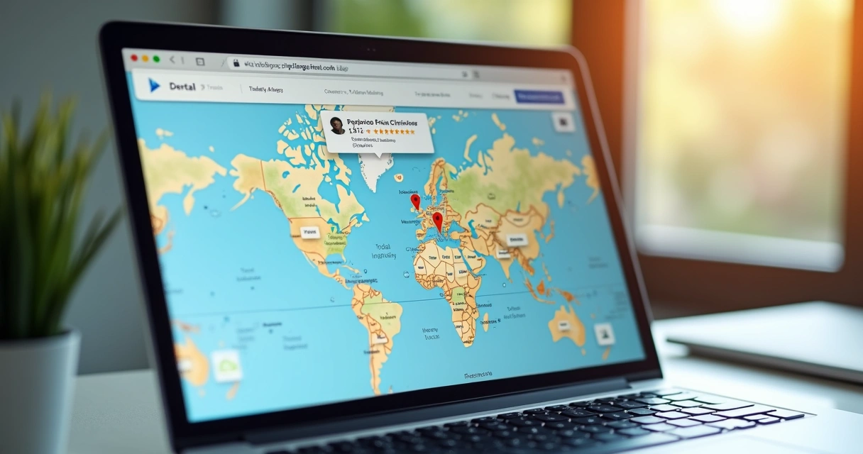 Tela de Google Maps exibindo clínica odontológica em destaque localmente. 
