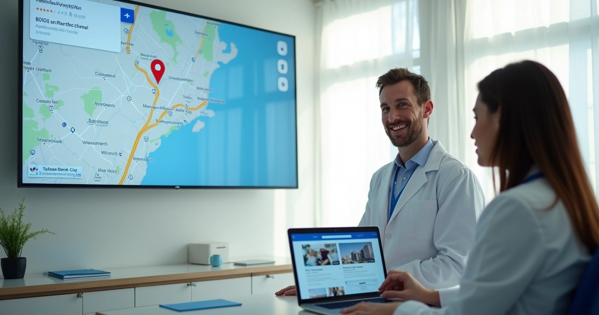Consulta odontológica com Google Maps aberto mostrando localização da clínica 
