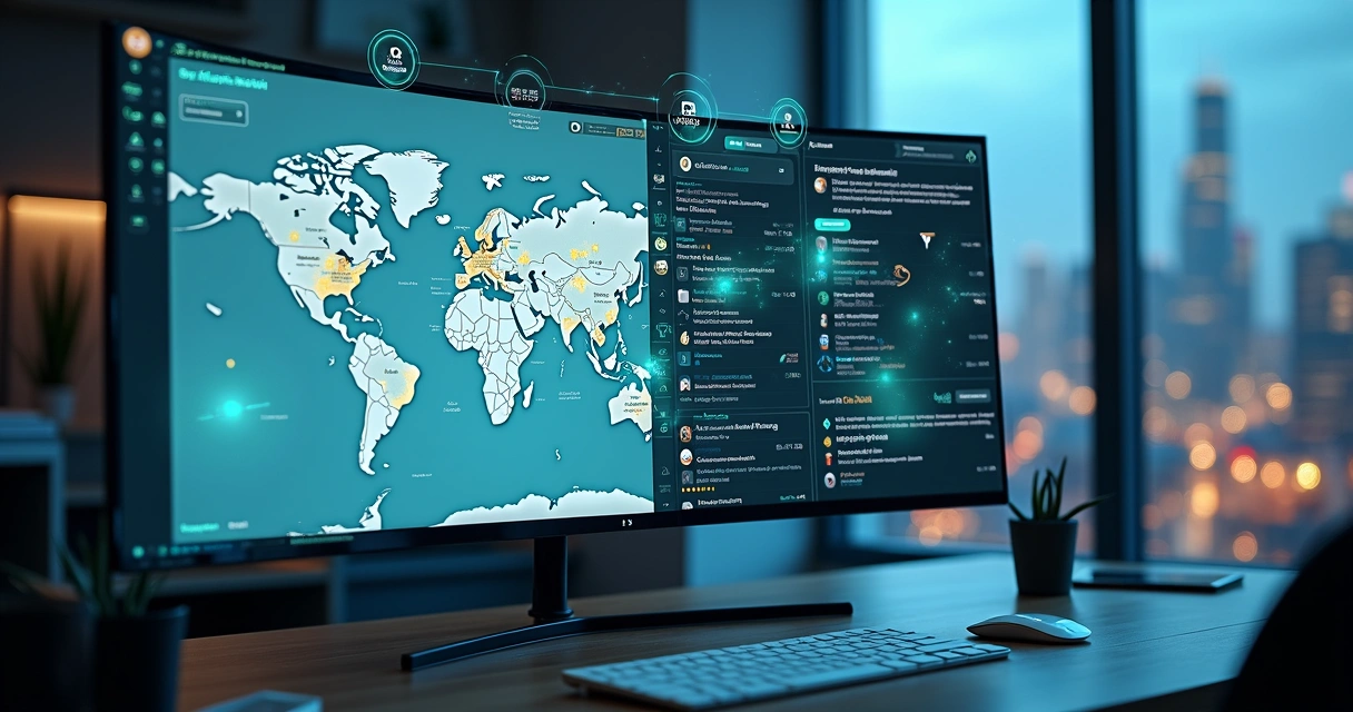Painel mostrando mapas locais com ícones de IA como ChatGPT e Google 