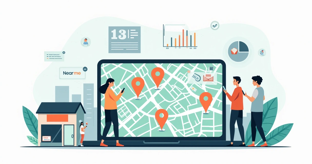 Ilustração de mapa com loja local atraindo clientes do bairro 