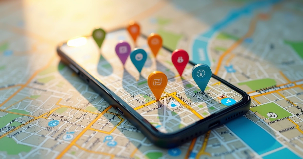 Mapa da cidade com marcadores de localização de empresas 