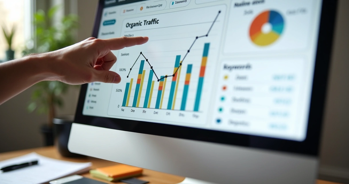 Gráfico de tráfego orgânico de loja virtual em tela de computador 