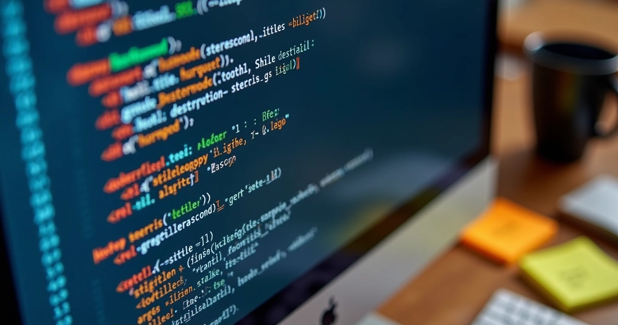 Código de site realçado com marcações de SEO e texto explicativo ao lado