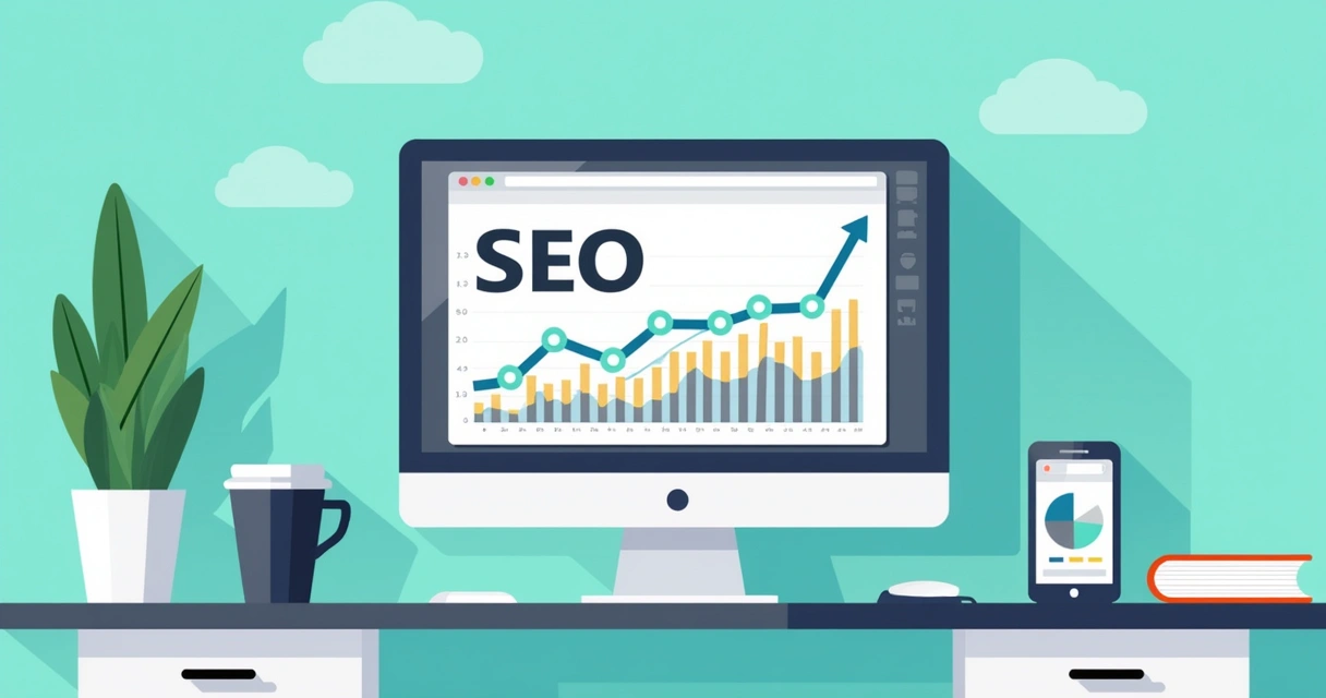 Tela de computador mostrando gráficos de SEO e buscador