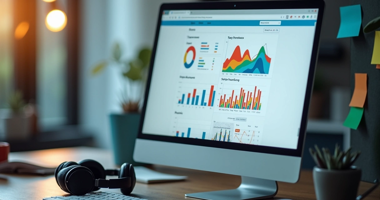 Inbound Marketing para SaaS B2B: Guia de Estratégias Práticas 4 Monitor mostrando dashboard de SEO SaaS com gráficos de acesso
