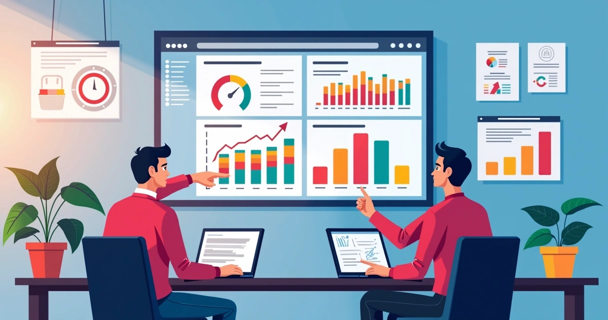 SEO performance dashboard metrics on a screen in an office 