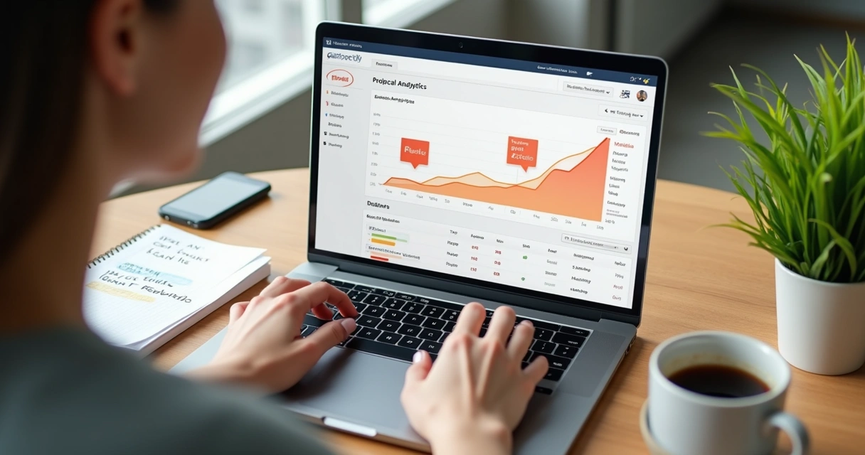 SEO results with laptop and search chart progression