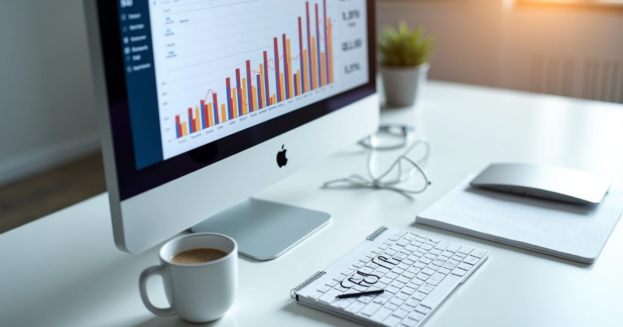 Painel de SEO de um e-commerce exibindo gráficos de crescimento 