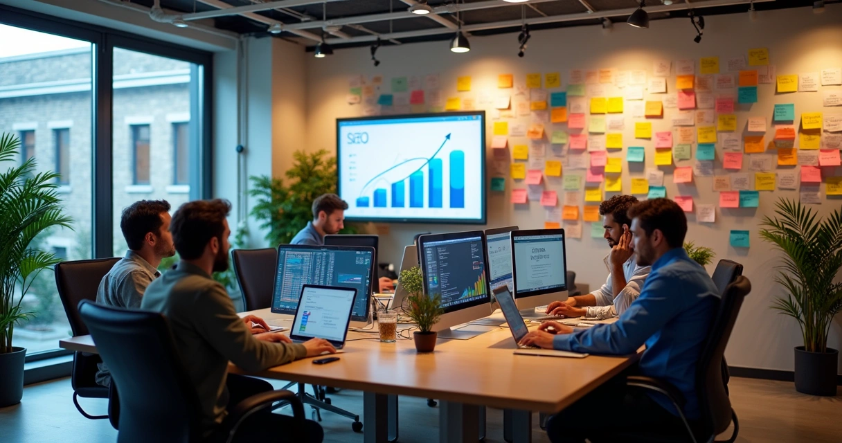 SEO em startup com gráficos de crescimento 