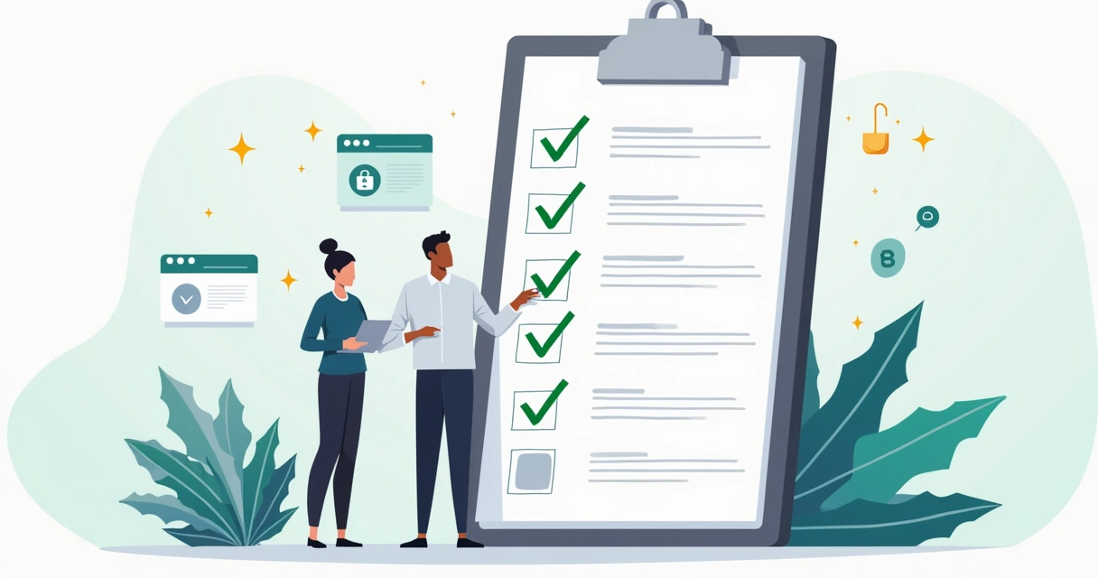 Checklist técnico de SEO em tela gigante com detalhes de segurança velocidade e estrutura de site 
