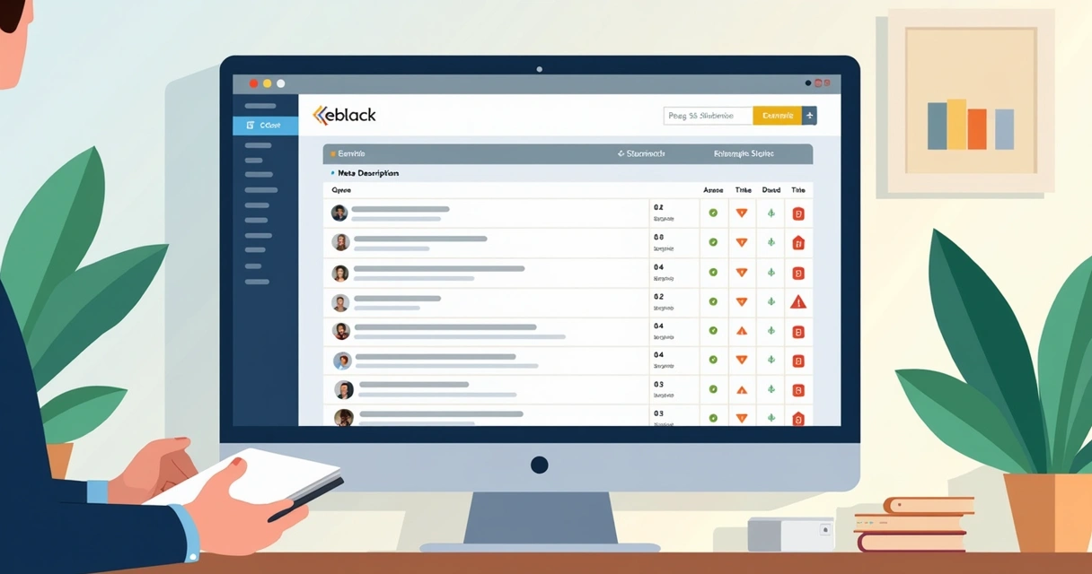 SEO dashboard interface showing meta description analysis. 