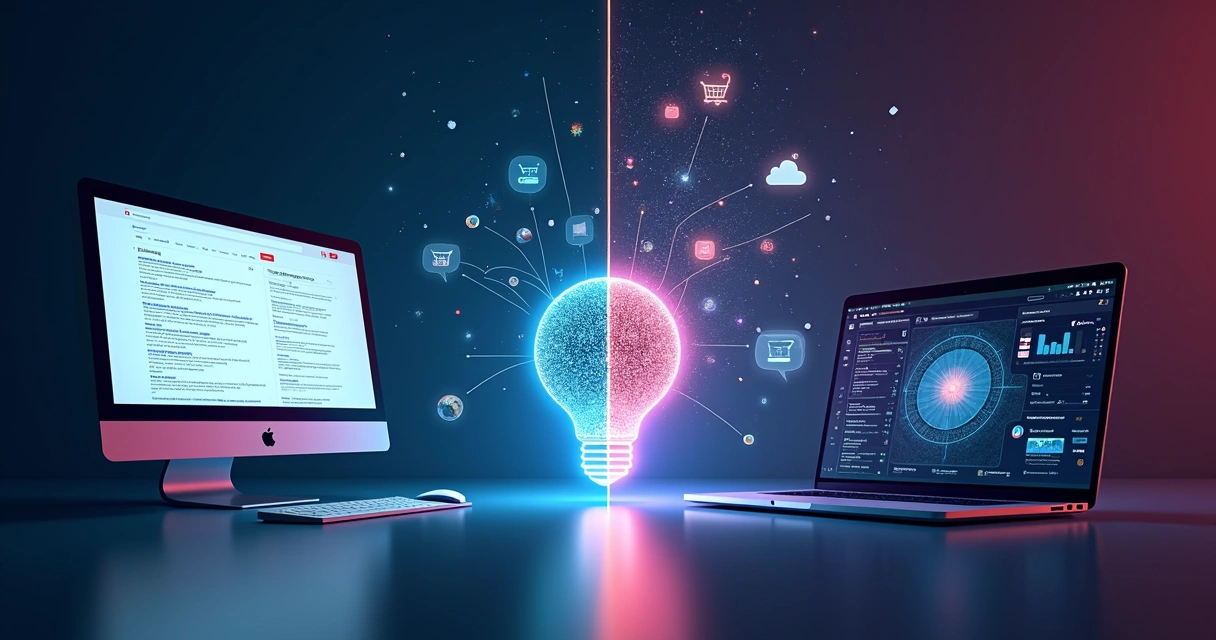 Comparação visual entre SEO tradicional e GEO com IA na busca de e-commerce 