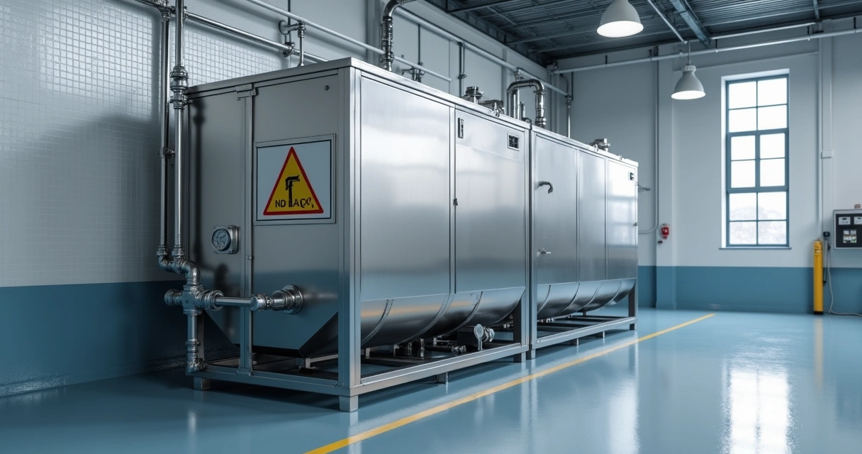 Caixa separadora de água e óleo instalada em ambiente industrial limpo 