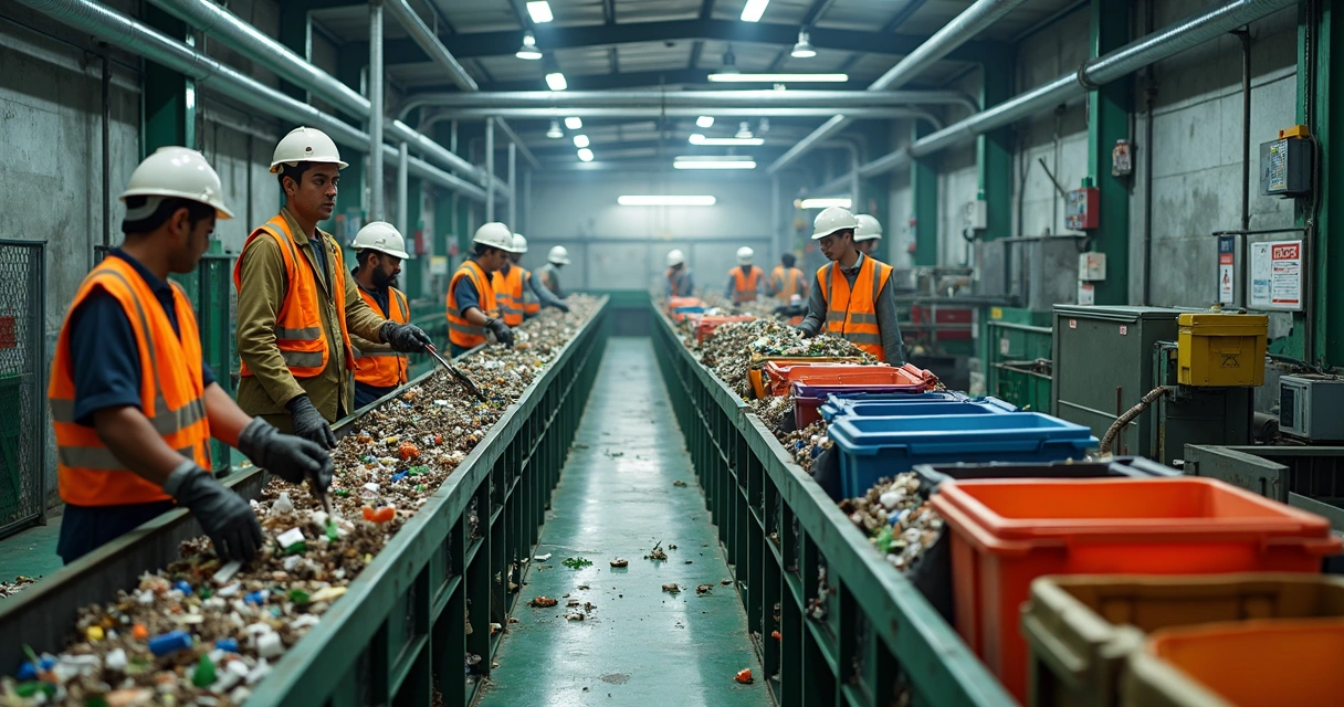 Separação de resíduos recicláveis, orgânicos e rejeitos em estação de tratamento 