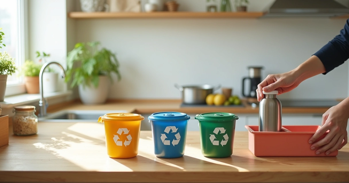 Separação de resíduos em cozinha doméstica