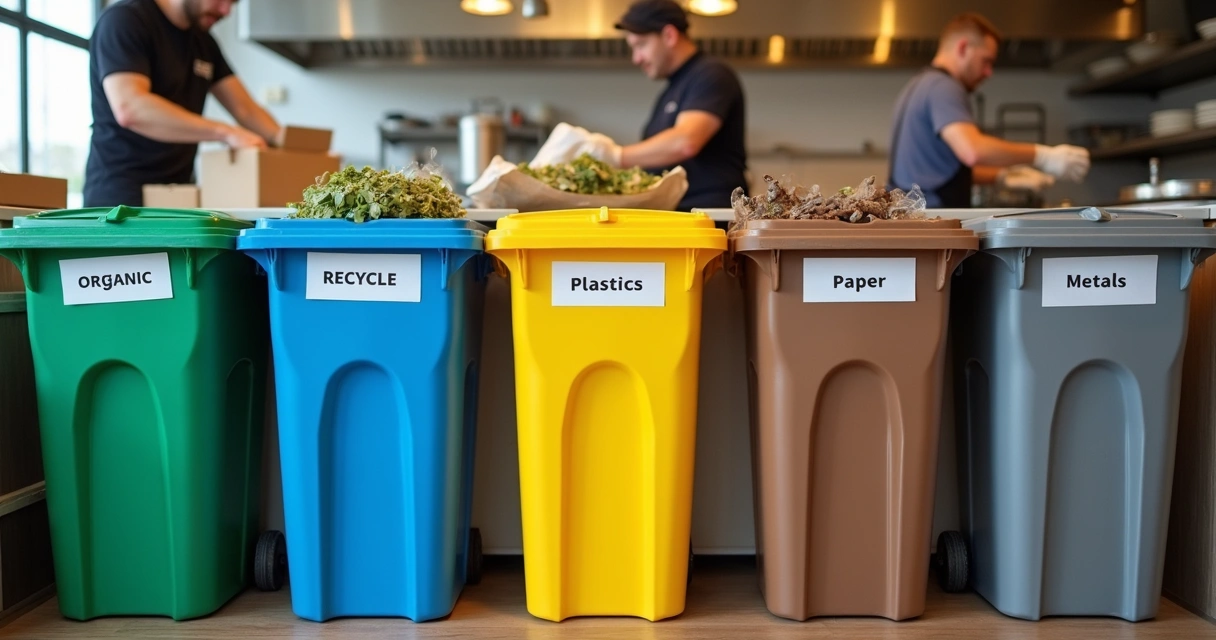 Separação de resíduos em recipientes coloridos diferentes 