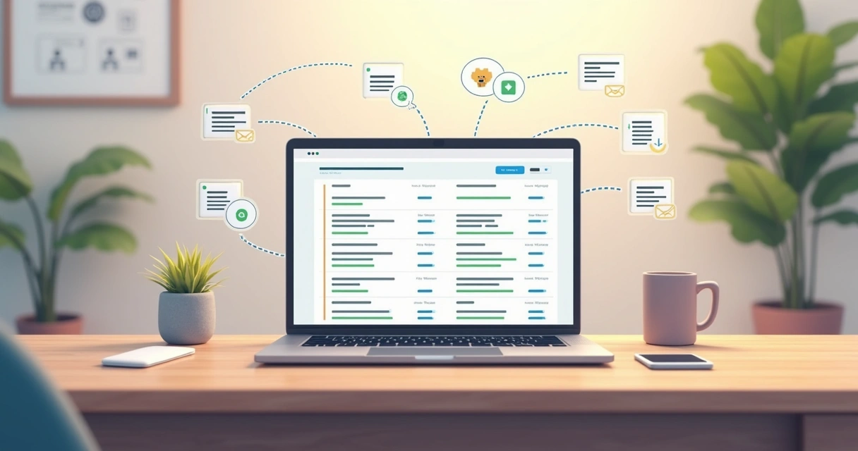 Representação visual de emails e mensagens de follow-up partindo de um computador 
