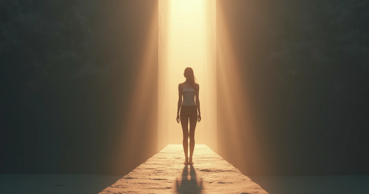 Pessoa de pé em equilíbrio em caminho iluminado 