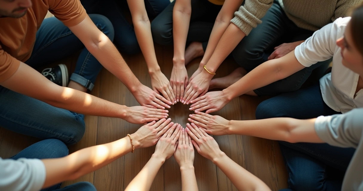 Pessoas juntas tocando as mãos formando uma rede