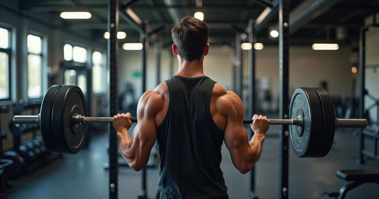 Pessoa fazendo série preparatória com barra e carga reduzida 