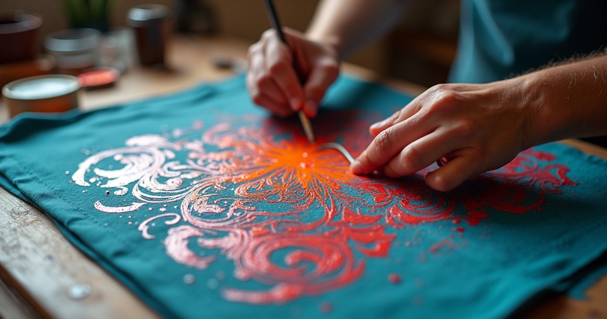 Processo de serigrafia aplicando tinta em camiseta colorida 