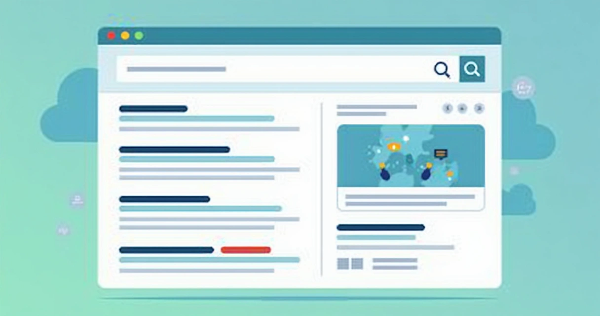 Diagram illustrating search results page with organic links, paid ads, and special features 
