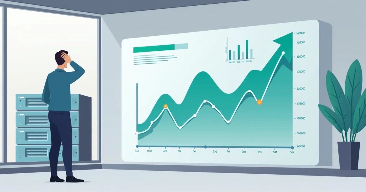 Server monitoring dashboard with rising graph and unnoticed warning on screen