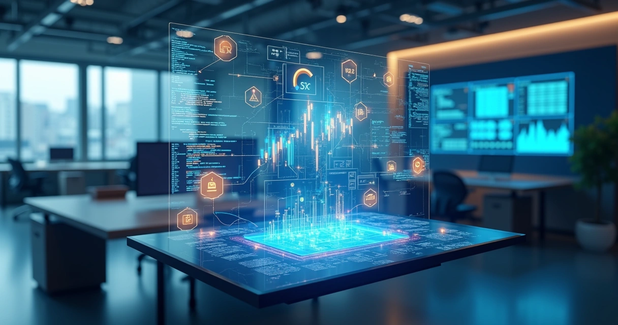Ilustração realista de um painel digital com gráficos e ícones dos serviços AWS como EC2, S3, Lambda e RDS integrados em um fluxo de dados 
