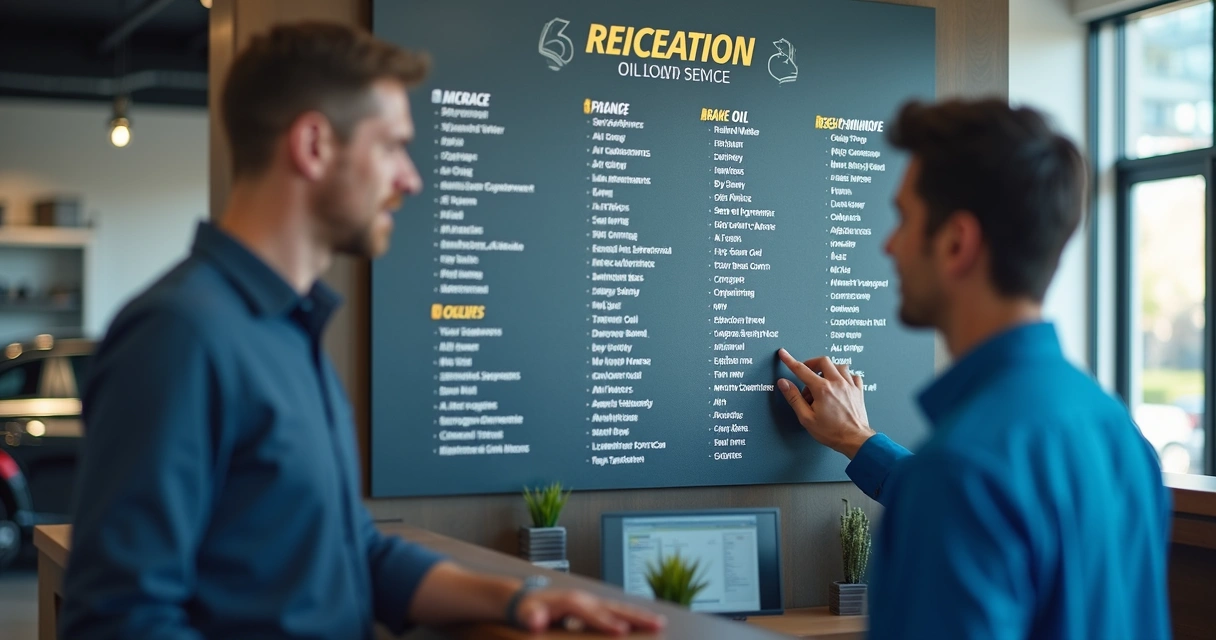 Lista de serviços mecânicos bem visível em área de recepção de oficina 