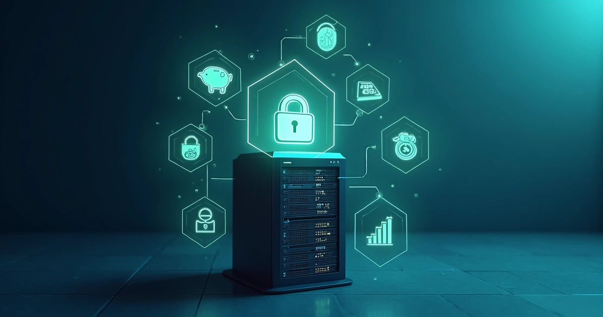 Servidor físico e simbolismo de dados criptografados 