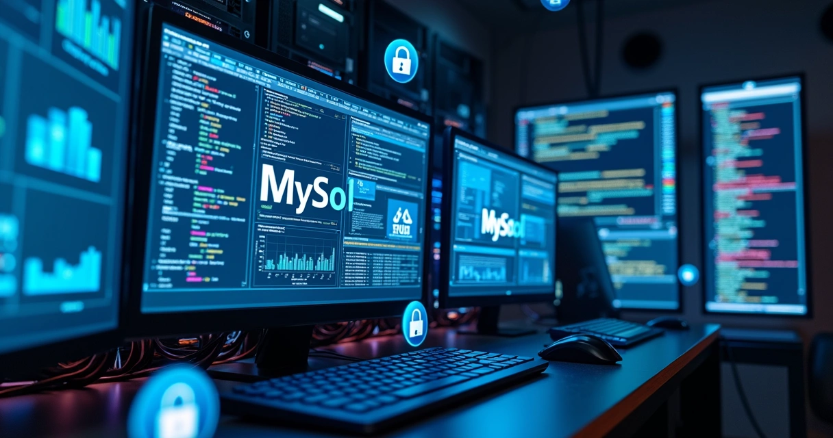 Servidor de banco de dados MySQL ativo na nuvem com interface gráfica e códigos de configuração à vista 
