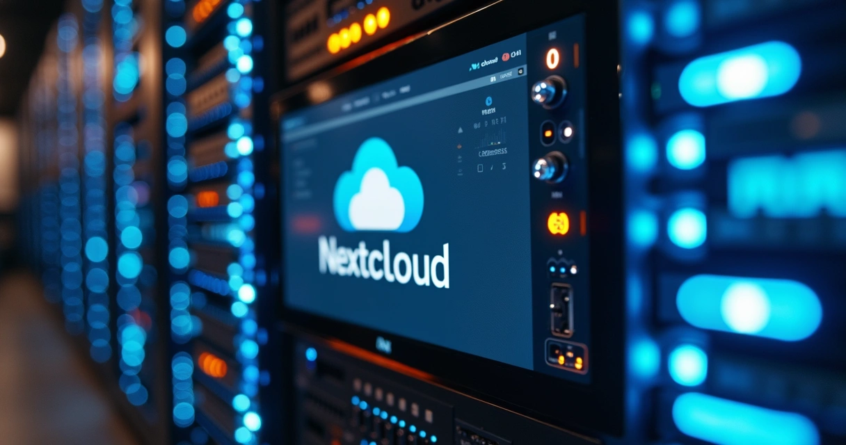Servidor de nuvem privada com Nextcloud em rack de data center 