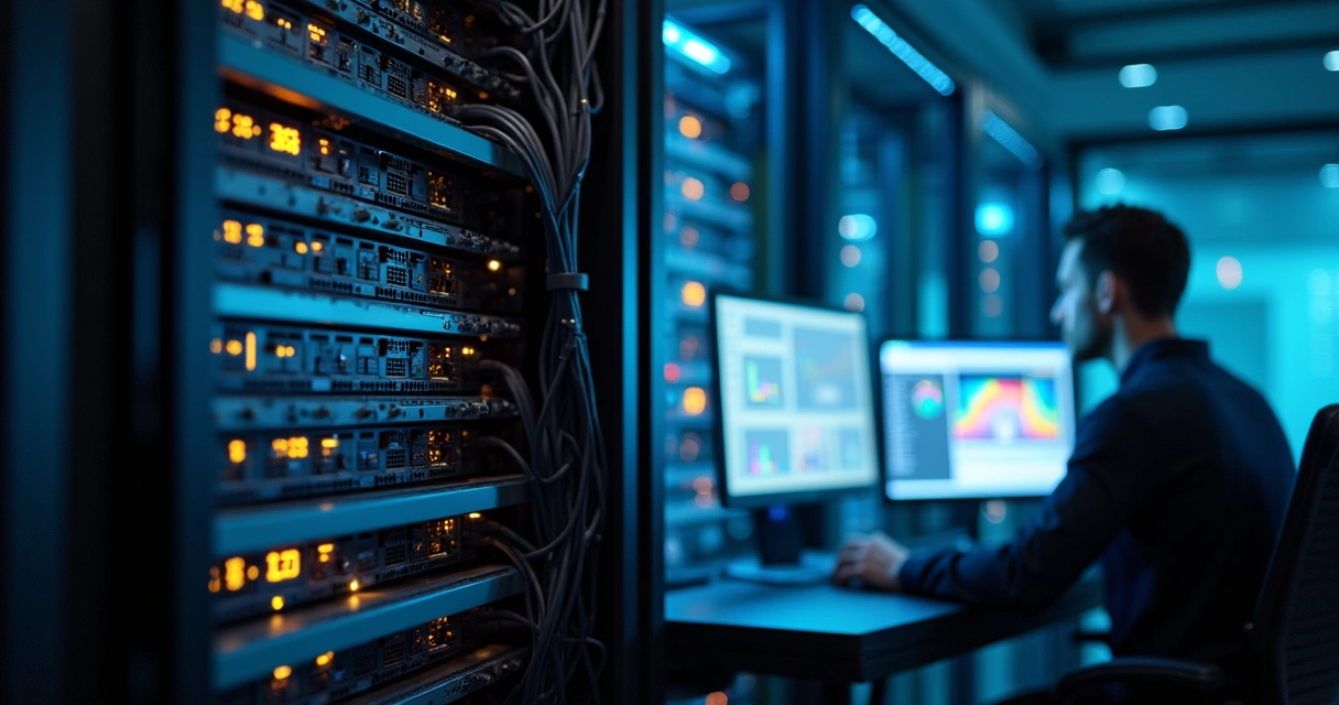 Servidor próprio equipado com computadores para hospedagem de vídeos