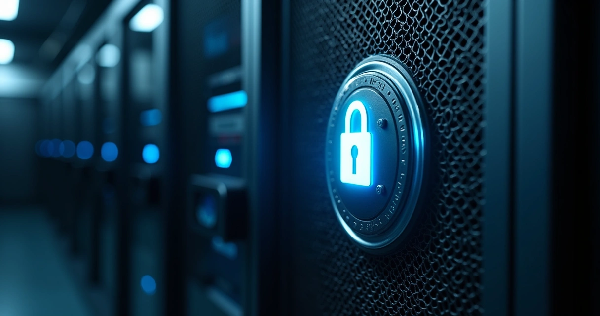 Servidor protegido e cofre digital representando segurança de dados contábeis 