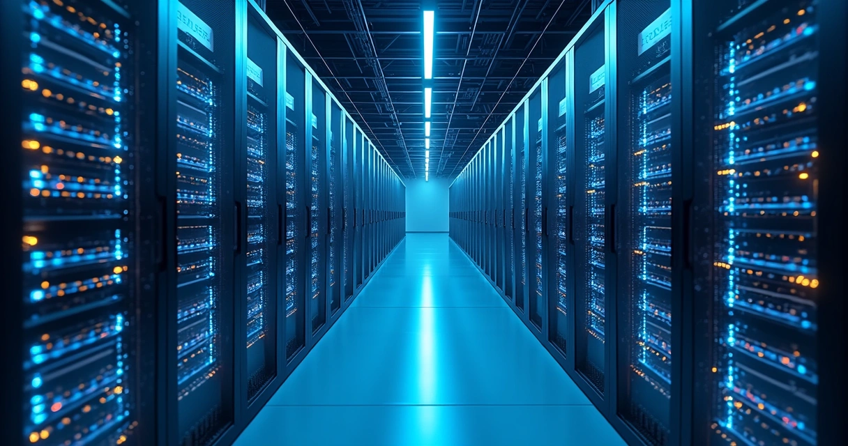 Ambiente de servidores de hospedagem modernos em nuvem e racks físicos 