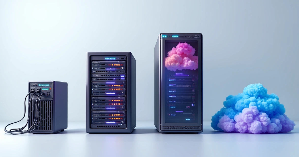 Vários tipos de servidores de hospedagem lado a lado 