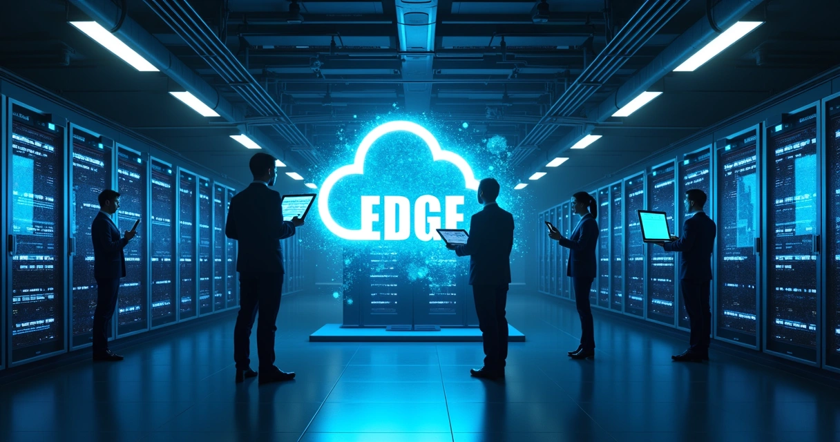 Servidores em datacenter moderno com destaque para edge computing 
