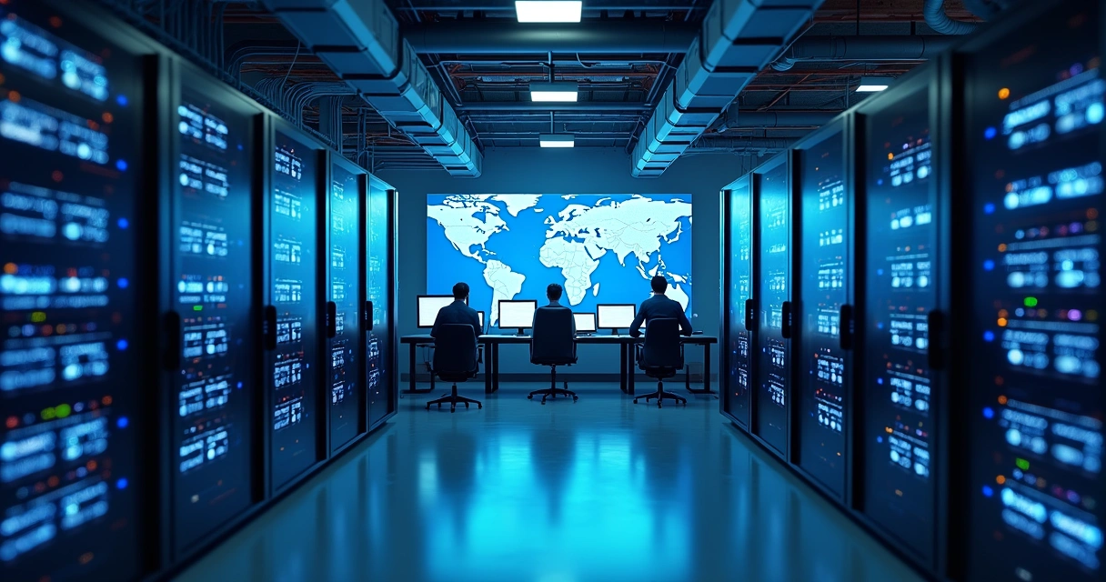 Servidor moderno edge computing com luzes azuis