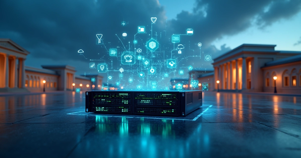 Arquitetura híbrida com servidor único conectado a vários prédios governamentais 